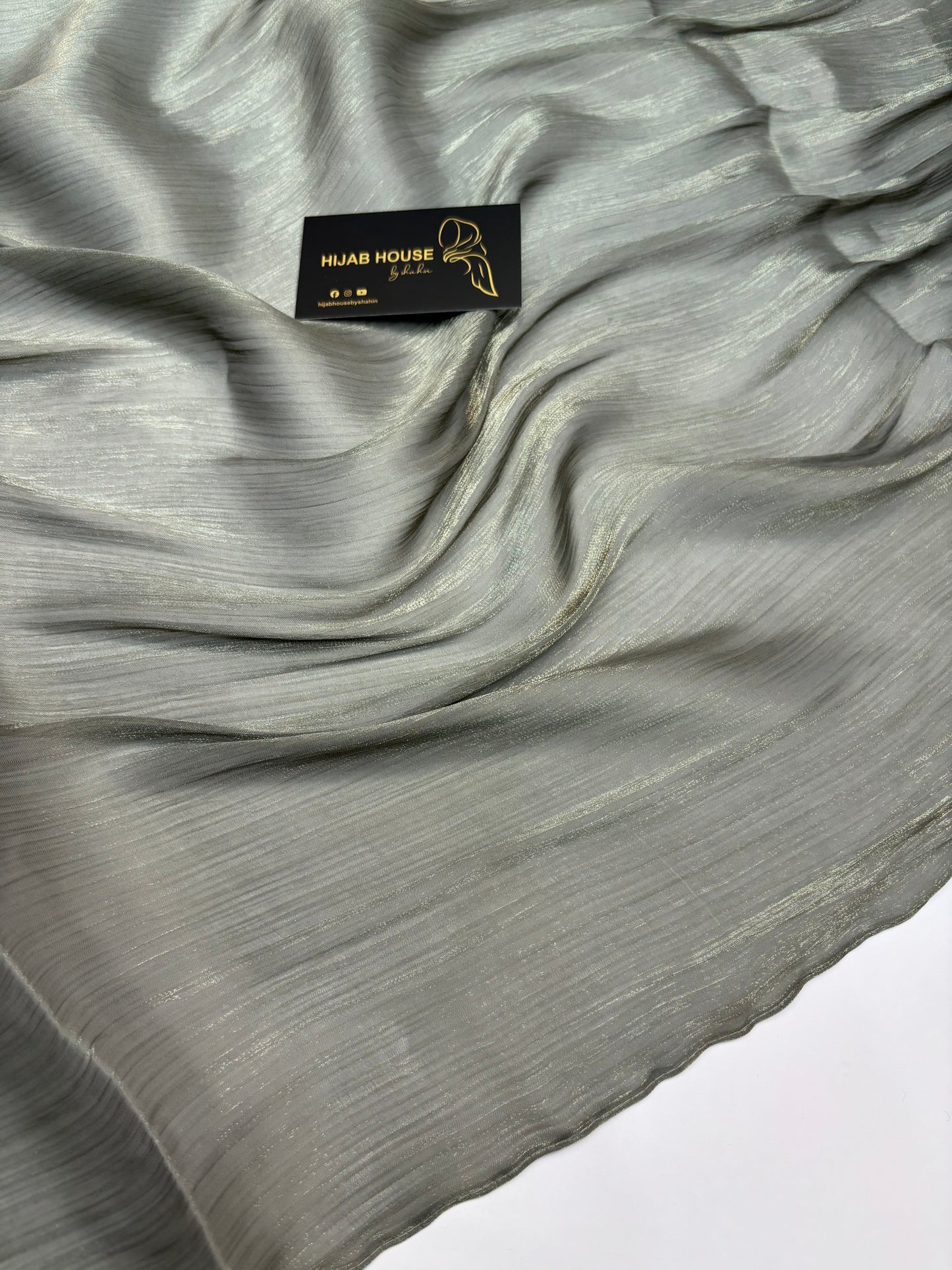 Crushed Shimmer Chiffon Organza Hijab Olive Green
