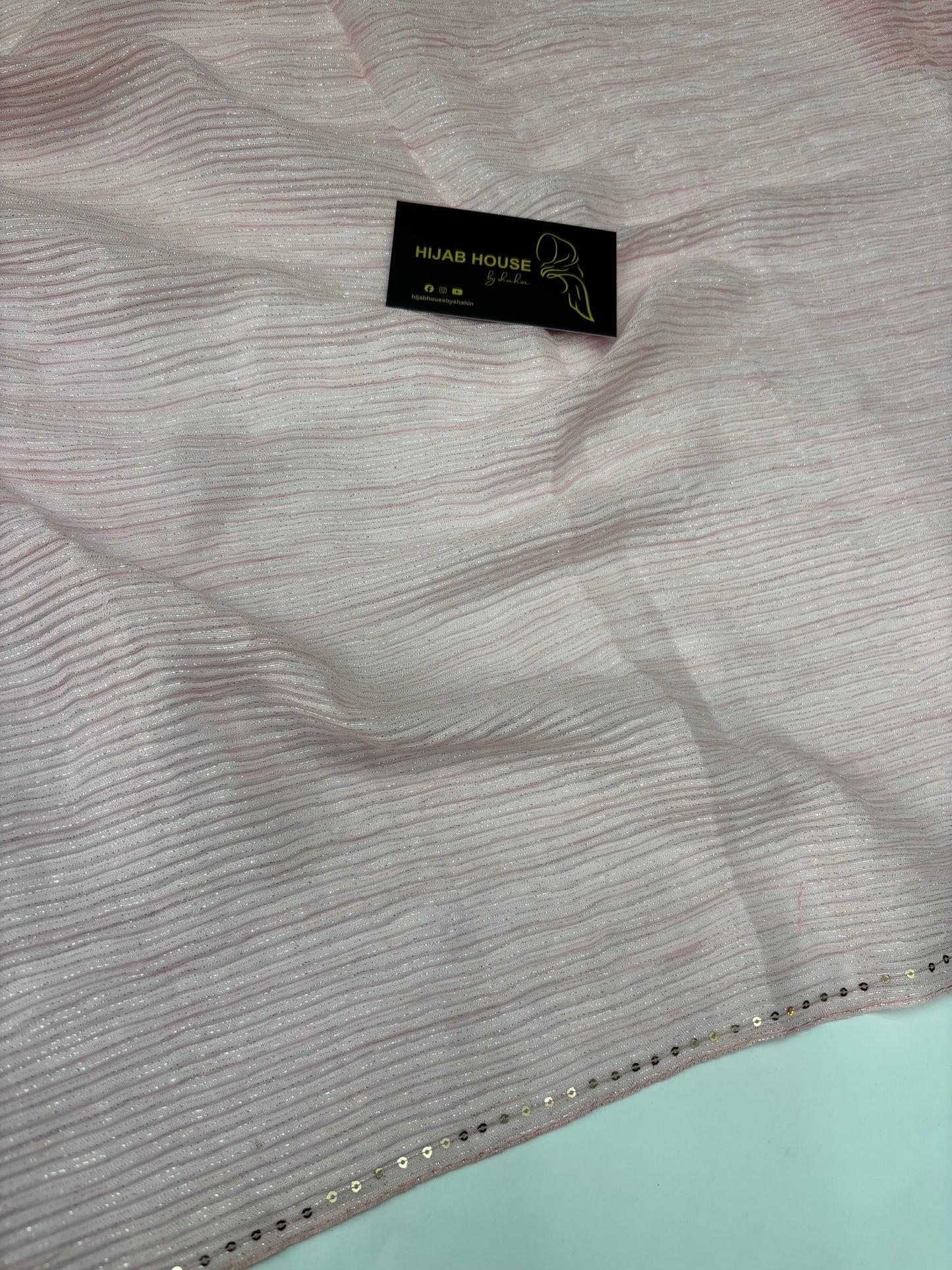 Cotton Pleated Fabric with Gold Shimmer Hijab Baby Pink