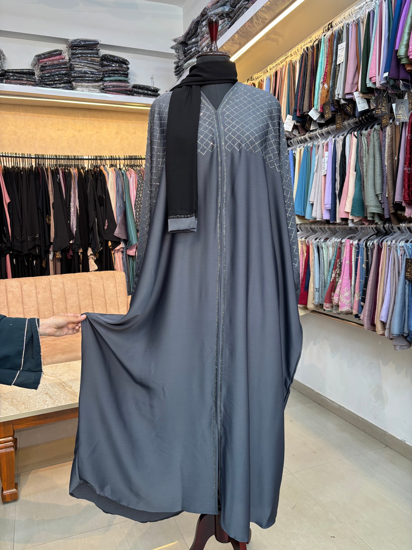 Swarovski Abaya Premium Imported Tick Tok Fabric ( free size )
