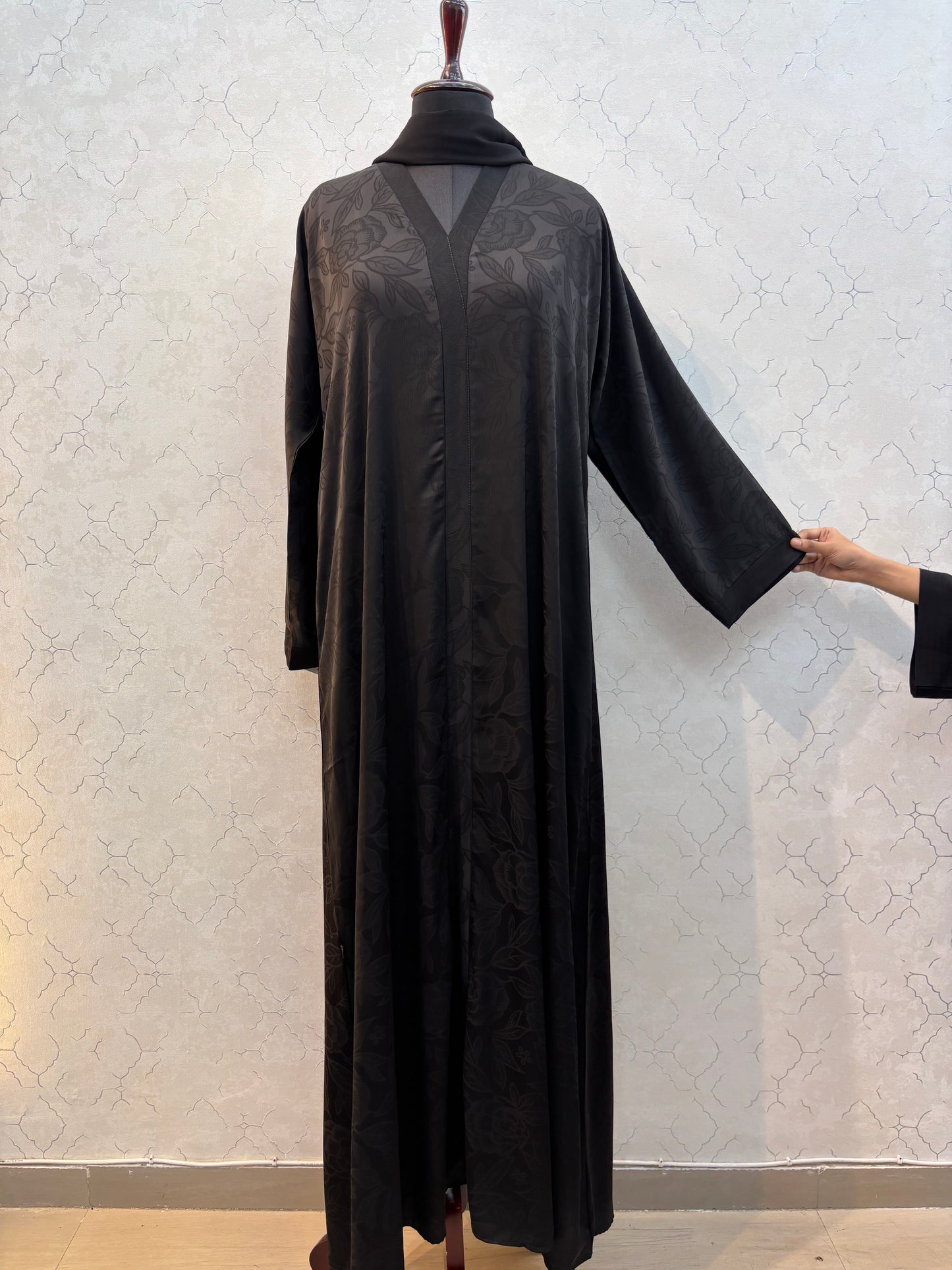 Floral Textured Korean Nida Fabric Burkha