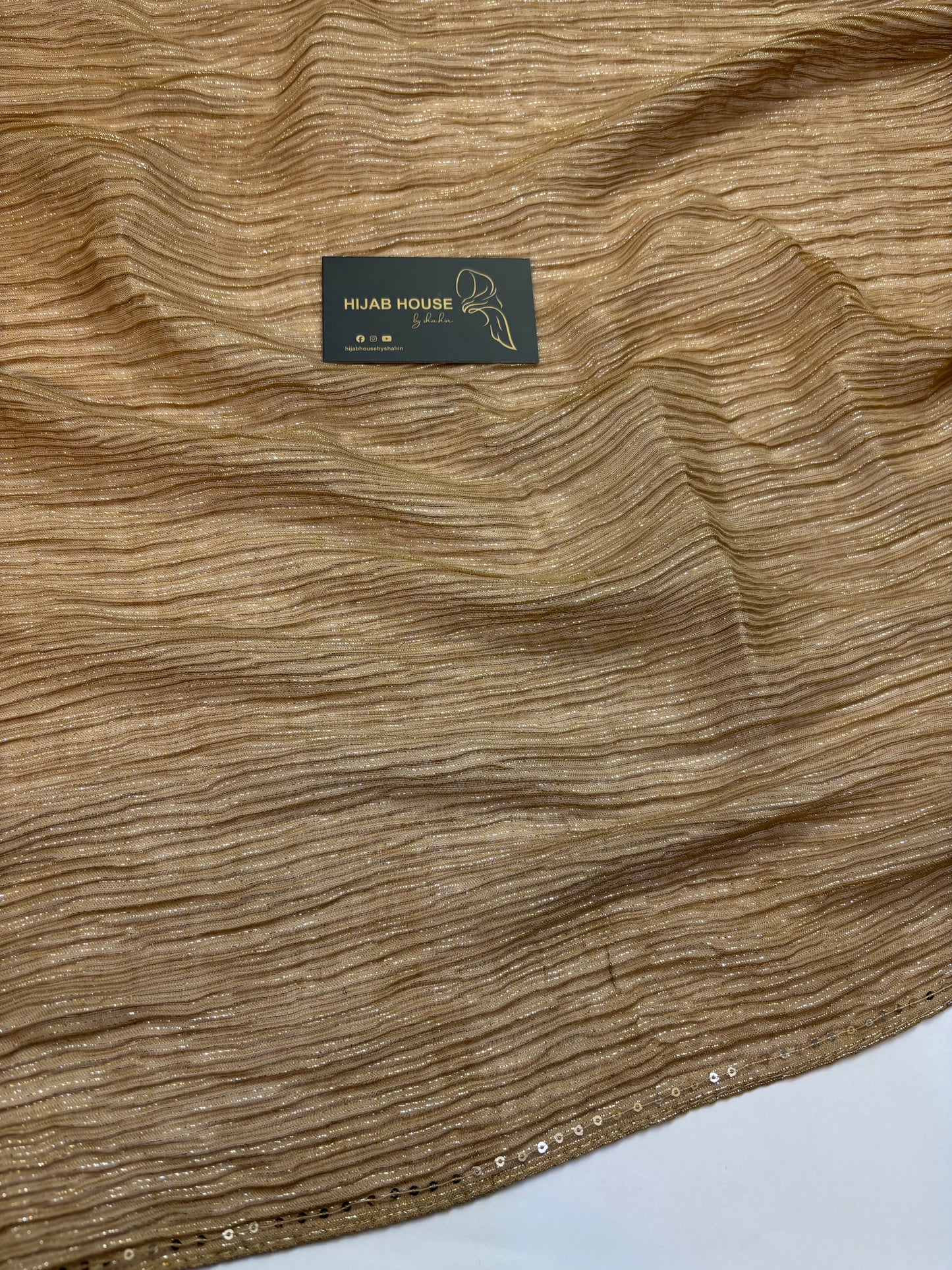 Cotton Pleated Fabric with Gold Shimmer Hijab Golden Brown