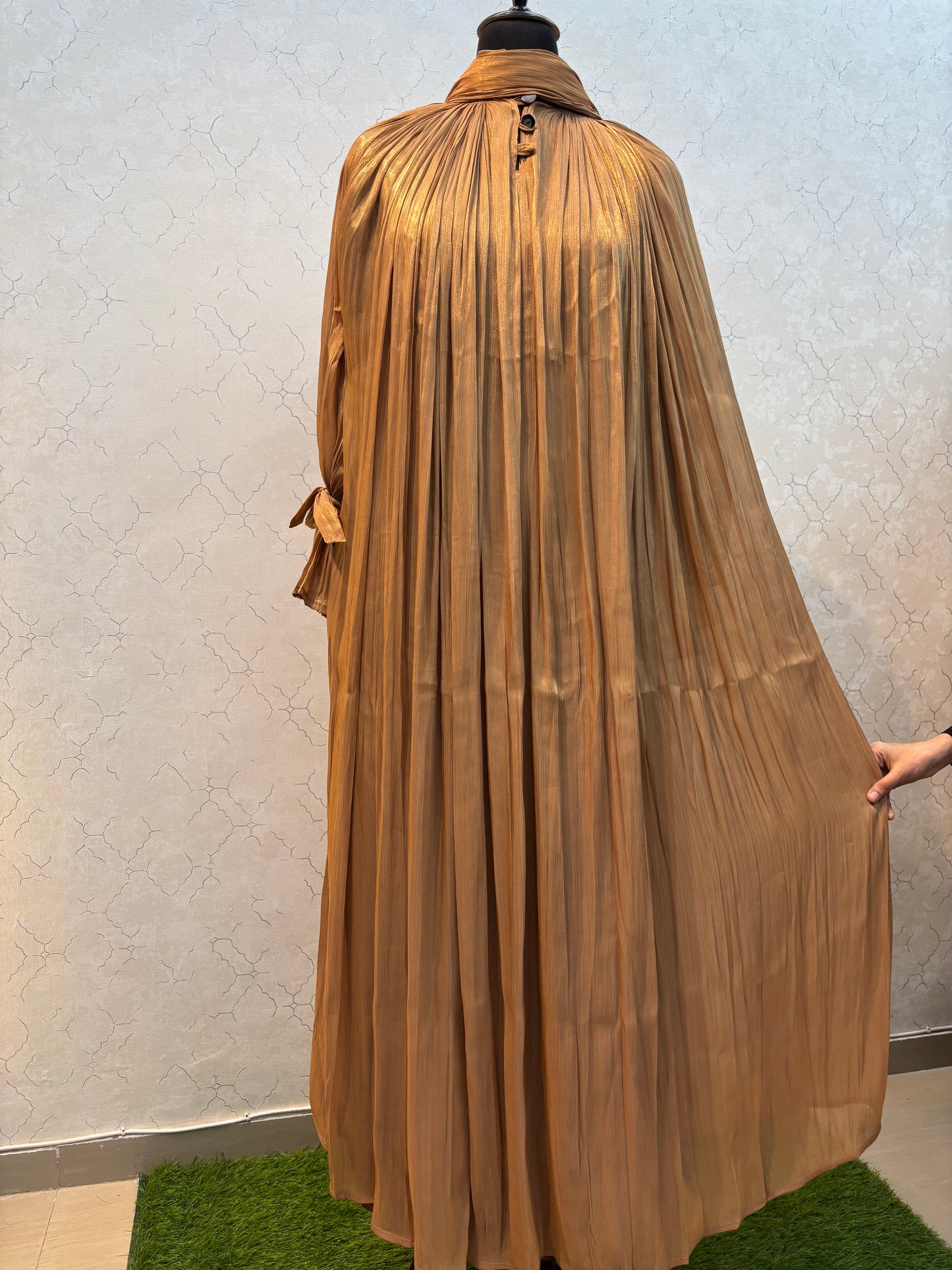 Elegant Pleated Burkha in Shiny Organza Fabric