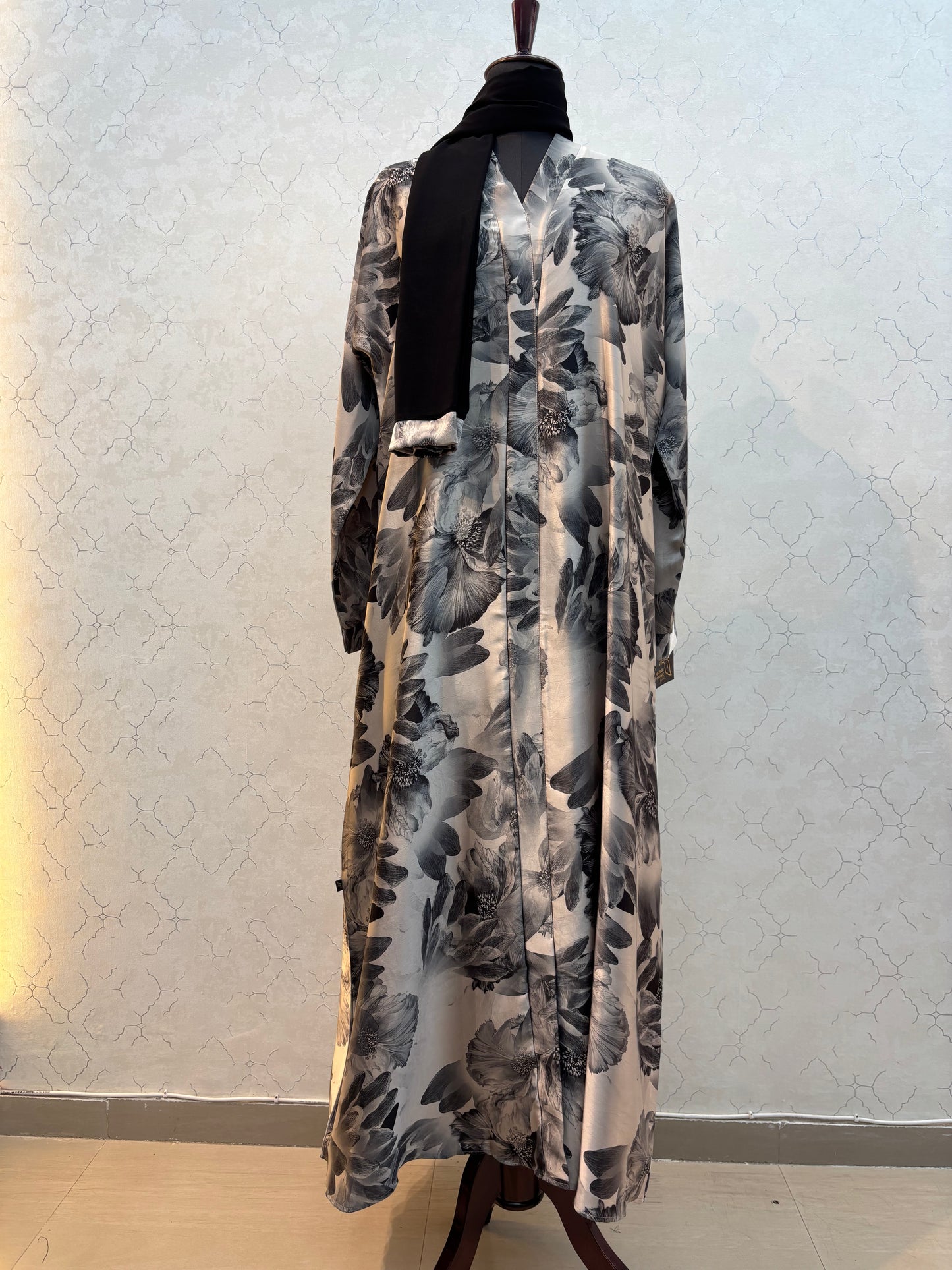 Floral Printed Burkha with Premium Silk Satin Fabric