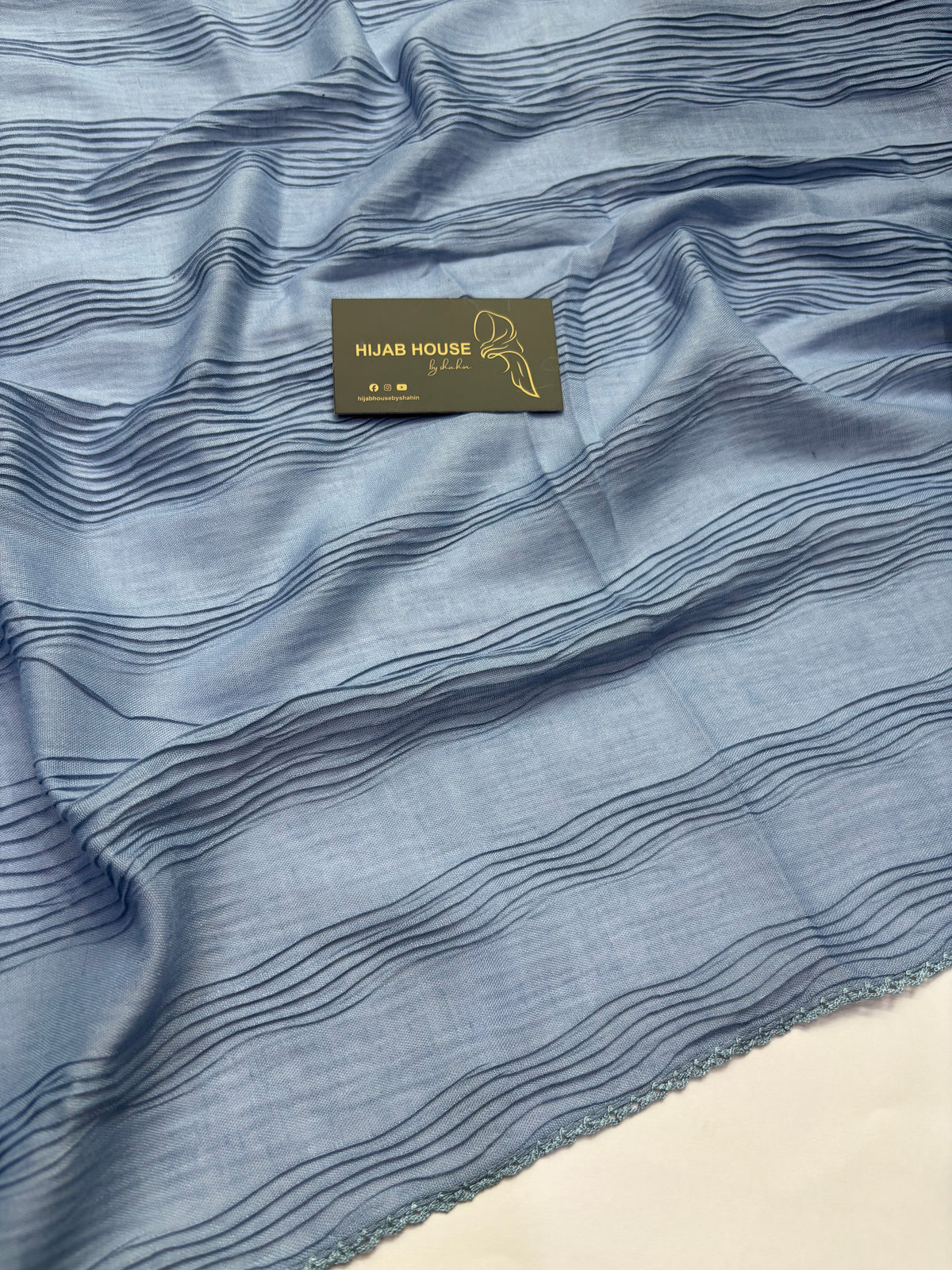 Soft Pleated Cotton Fabric Hijab Denim Blue