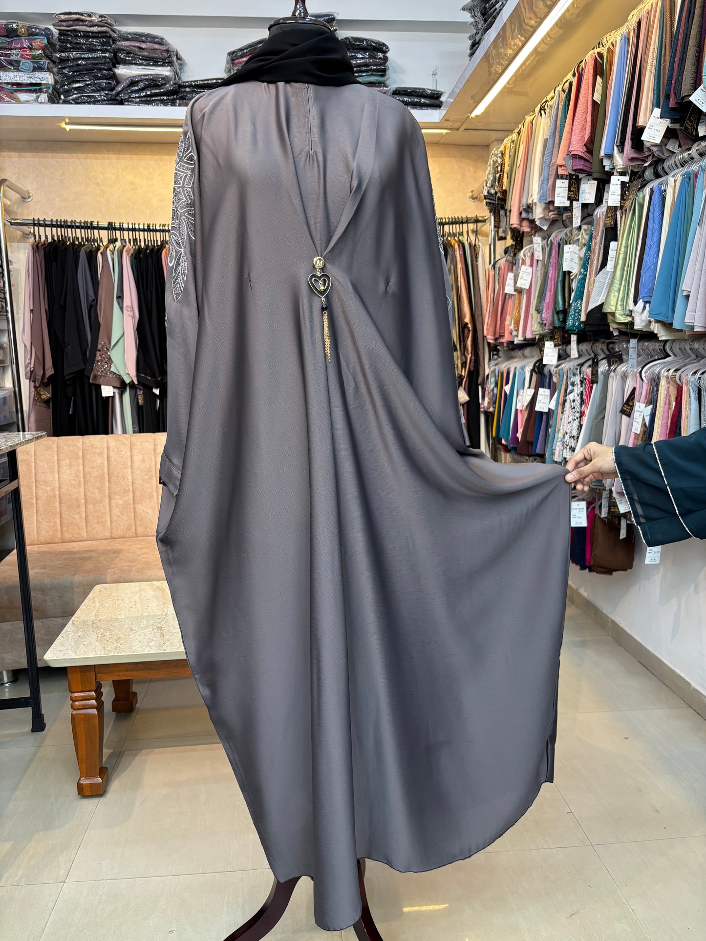 Swarovski Threadwork Abaya Imported Tick Tok Fabric ( free size )