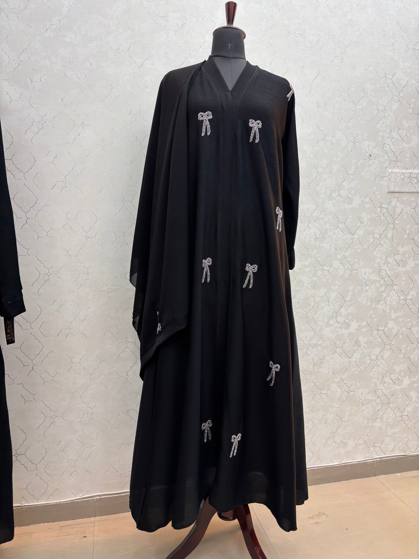 Handwork Imported Zoom Fabric Burkha With Beautiful Bow Design