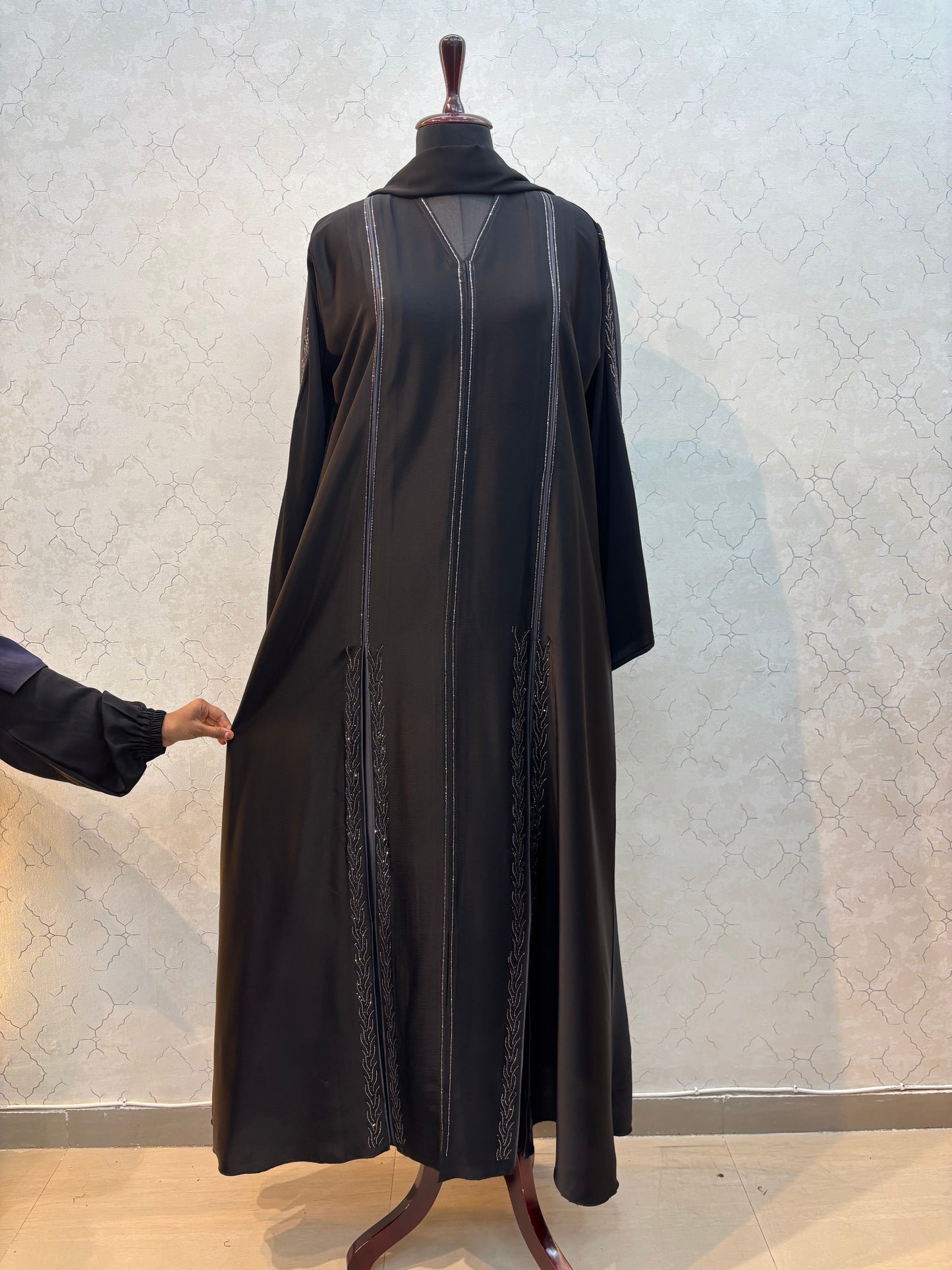 Front Panel With Swarovski Burkha Imported Tick Tok Fabric