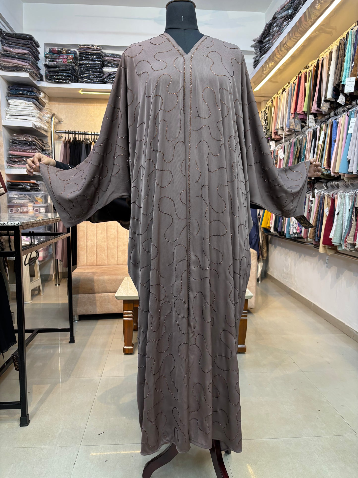 Swarovski Abaya Imported Tick Tok Fabric ( free size )