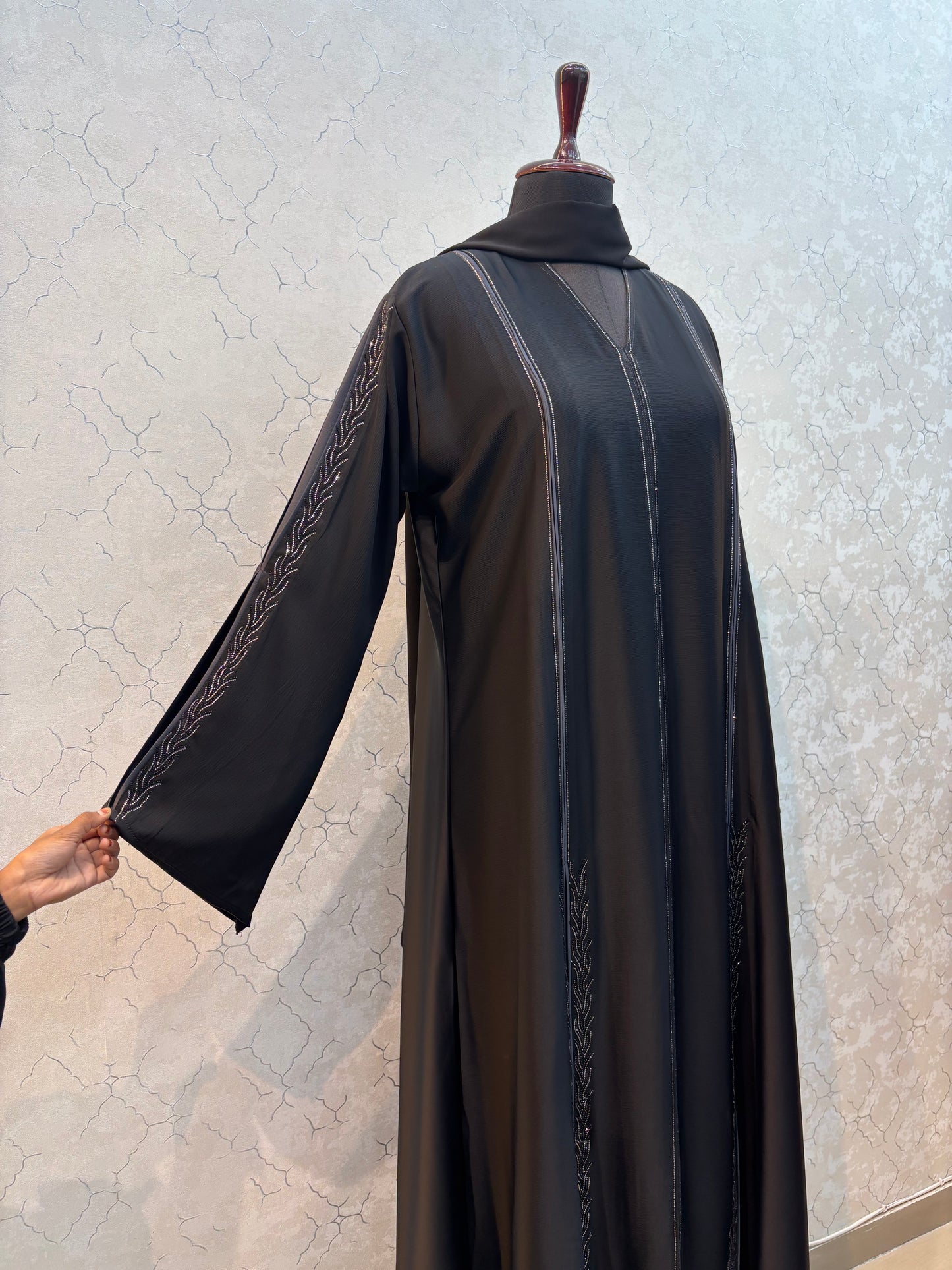 Front Panel With Swarovski Burkha Imported Tick Tok Fabric