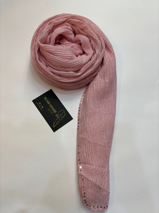 Cotton Pleated Fabric with Gold Shimmer Hijab Baby Pink