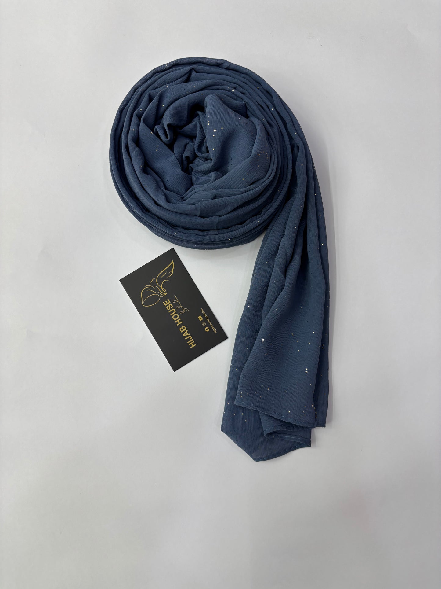 Soft Shimmer Crinkle Chiffon Fabric Hijab Steel Blue