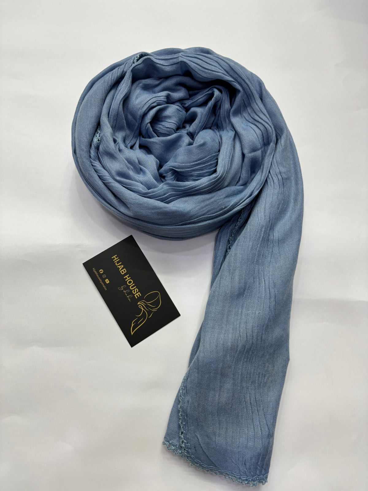 Soft Pleated Cotton Fabric Hijab Denim Blue
