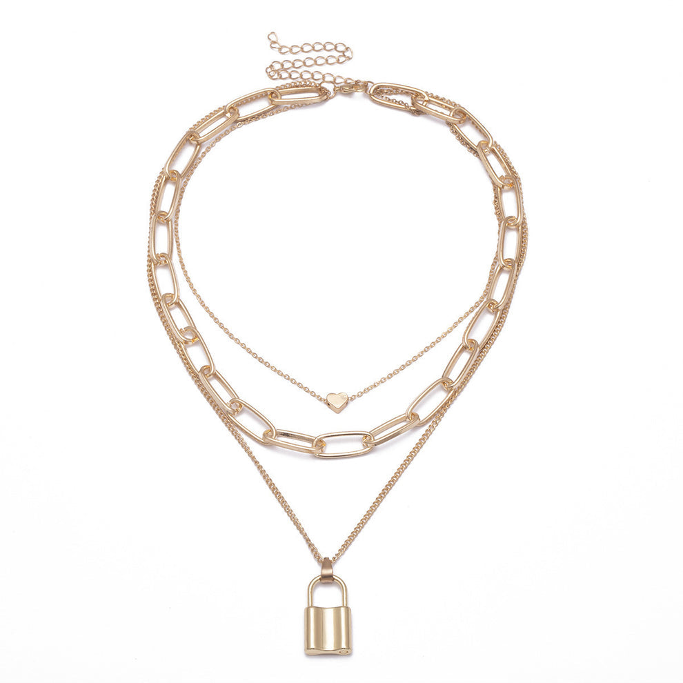 Golden Heartlock Layered Necklace