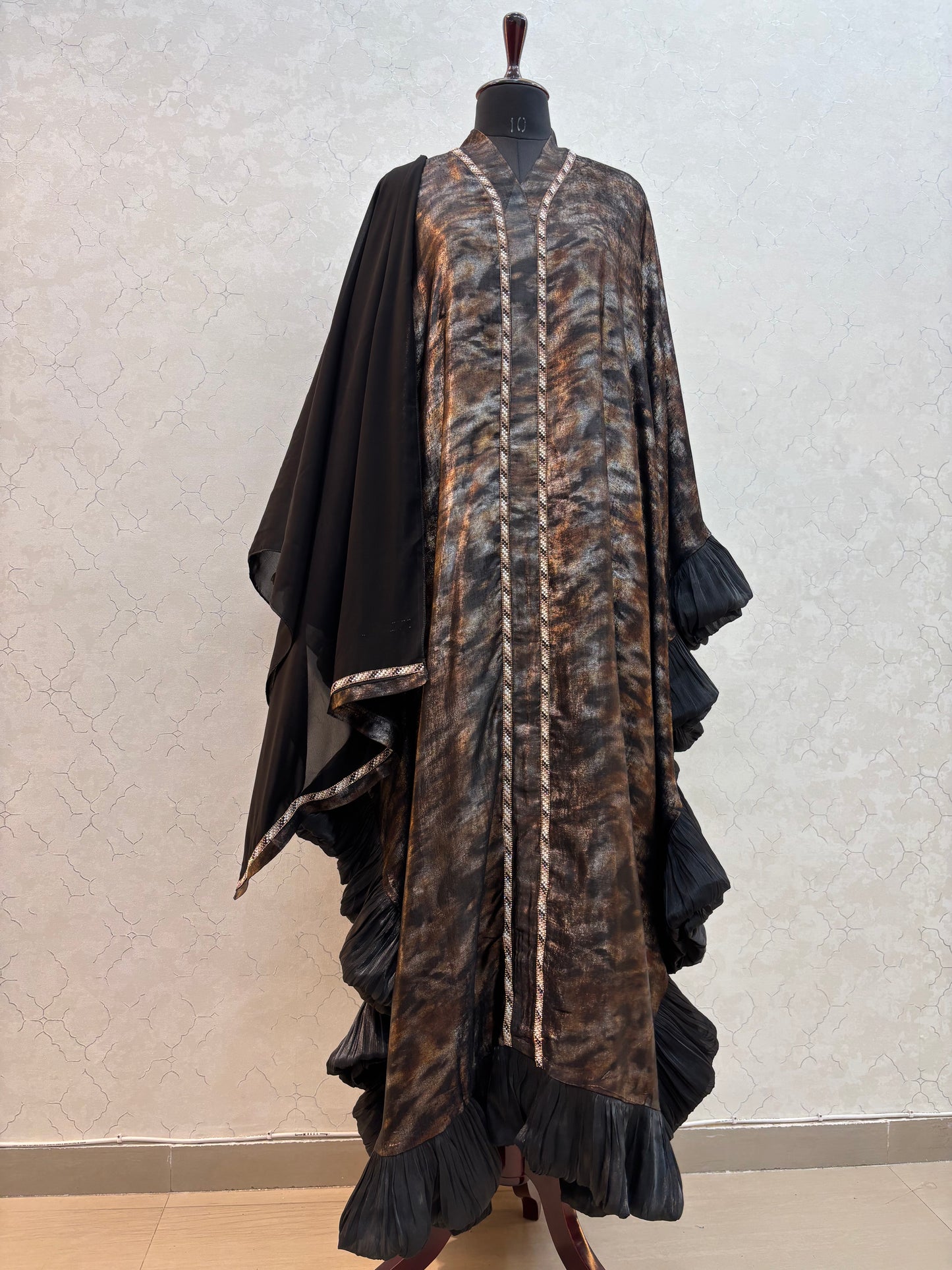 Kaftaan Abaya with Frill Detailing Shimmer Silk Satin Fabric