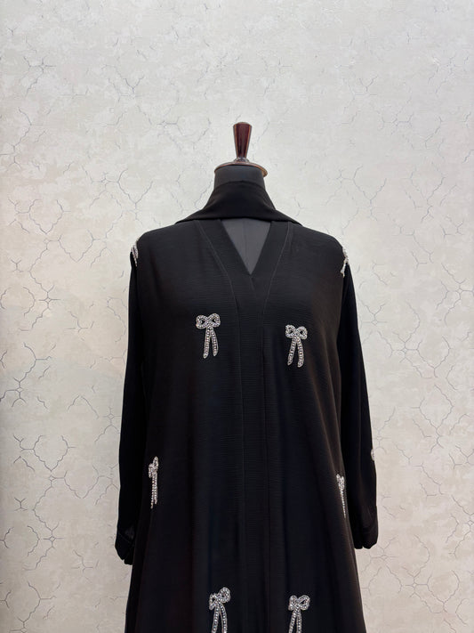 Handwork Imported Zoom Fabric Burkha With Beautiful Bow Design