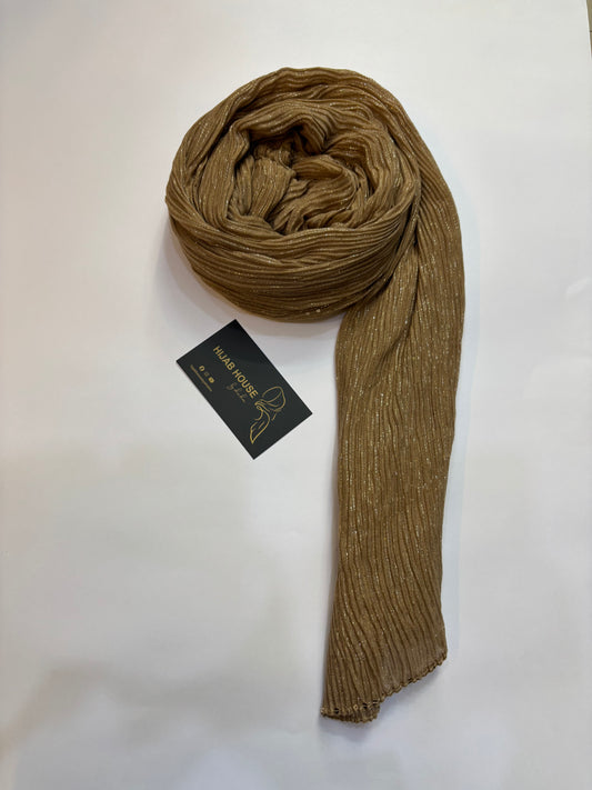 Cotton Pleated Fabric with Gold Shimmer Hijab Golden Brown