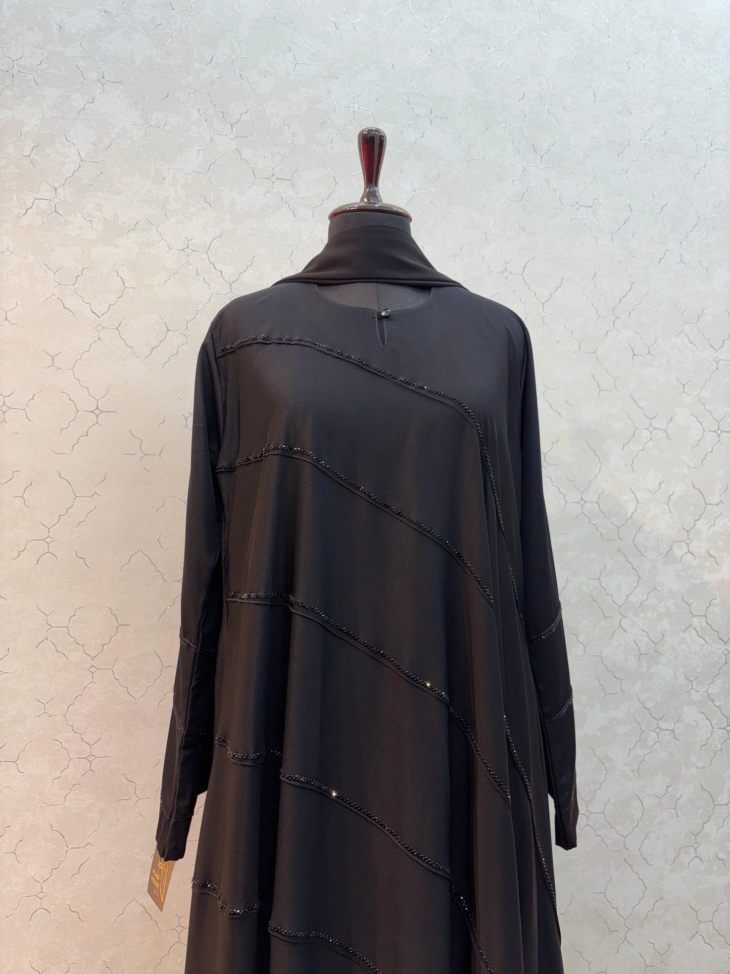 Diagonal Panels Swarovski Burkha with Imported Nida Fabric