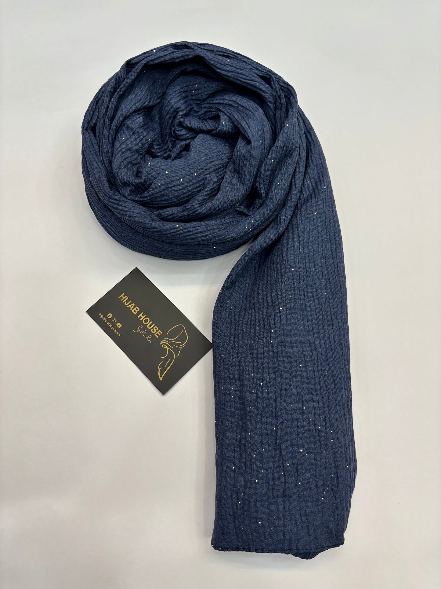 Cotton Textured Fabric with Gold Shimmer Hijab Dark Blue