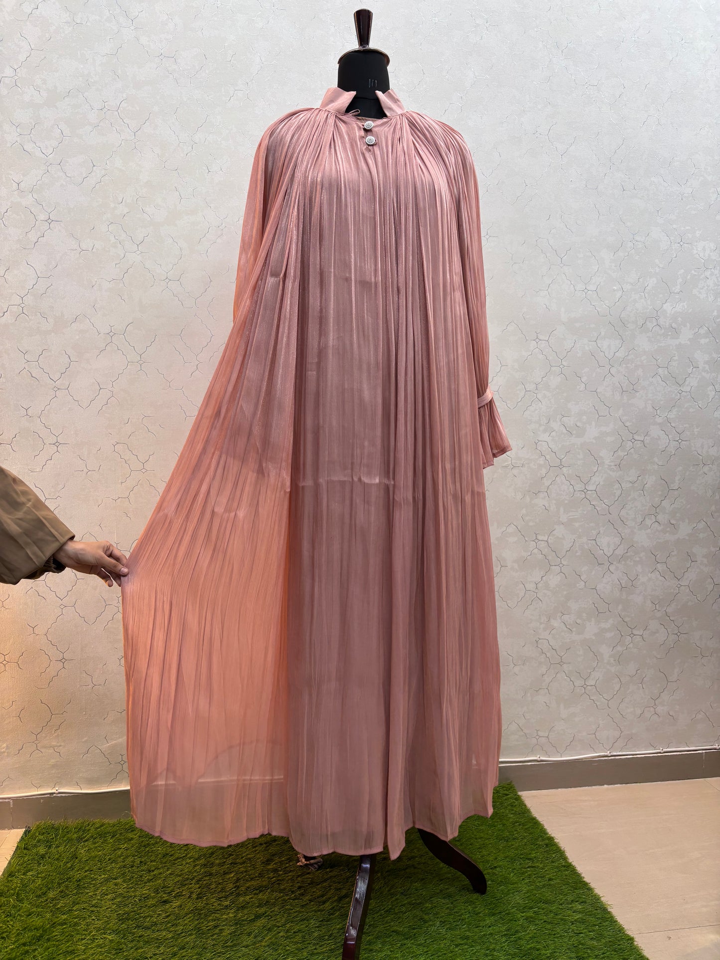 Elegant Pleated Burkha in Shiny Organza Fabric