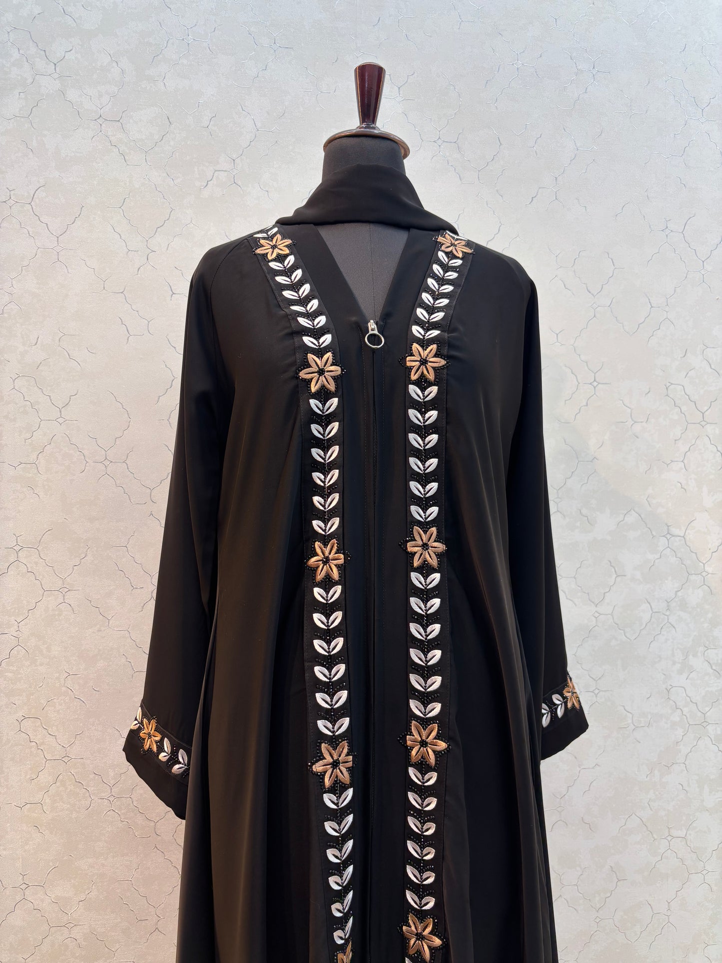 Beautiful Floral Embroidery Imported Nida Fabric ( Full Chain Frontside )