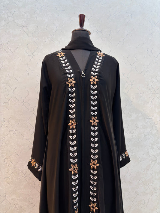 Beautiful Floral Embroidery Imported Nida Fabric ( Full Chain Frontside )