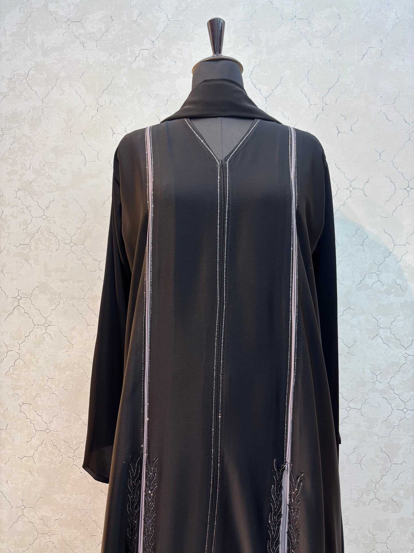 Front Panel With Swarovski Burkha Imported Tick Tok Fabric