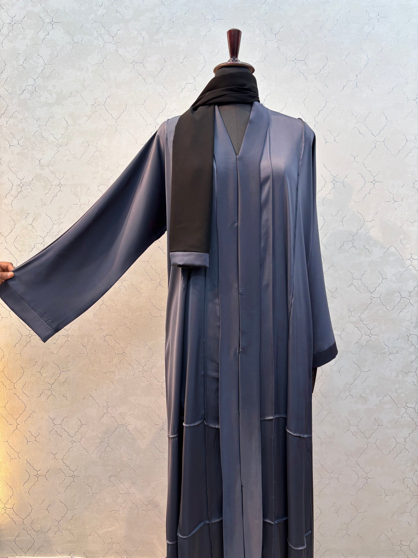 Kimono Style Box Pleated Burkha with Imported Tick Tok Fabric