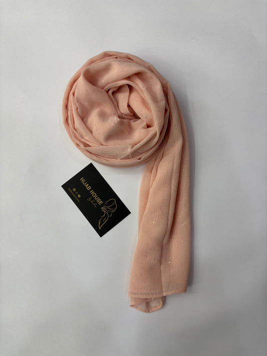 Soft Shimmer Crinkle Chiffon Fabric Hijab Peach Blush
