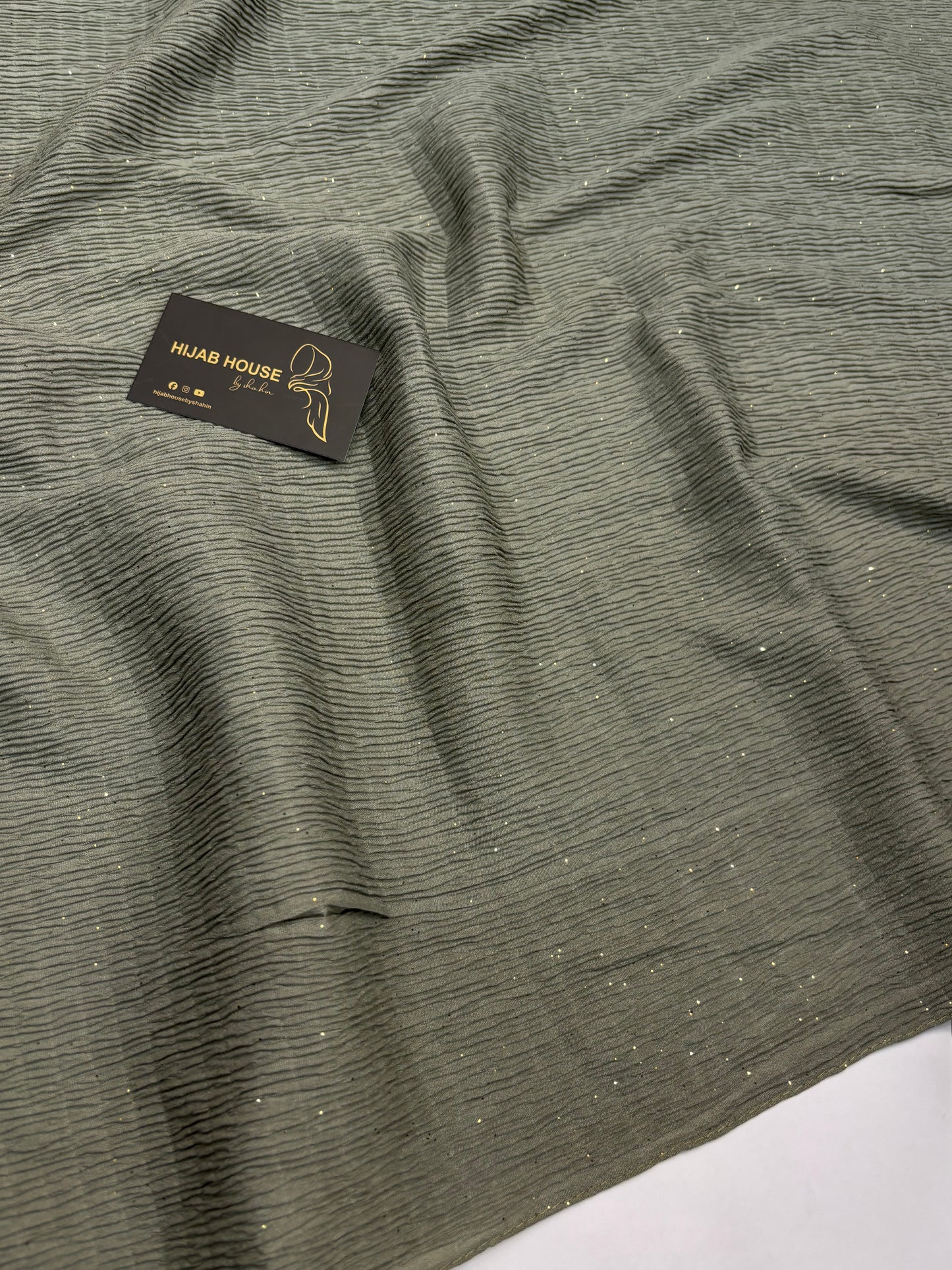 Cotton Textured Fabric with Gold Shimmer Hijab Olive Green
