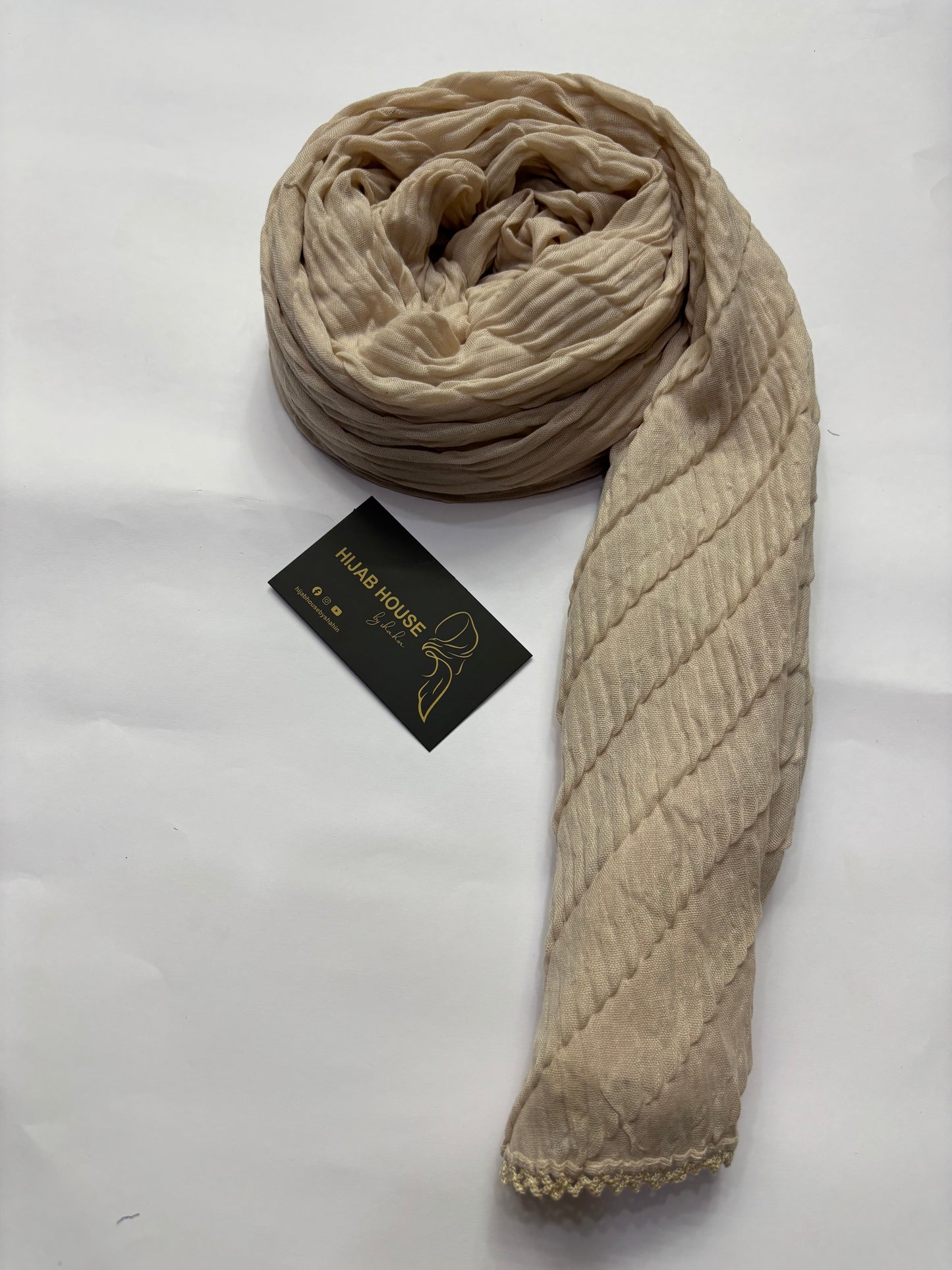 Soft Pleated Cotton Fabric Hijab Sand Beige