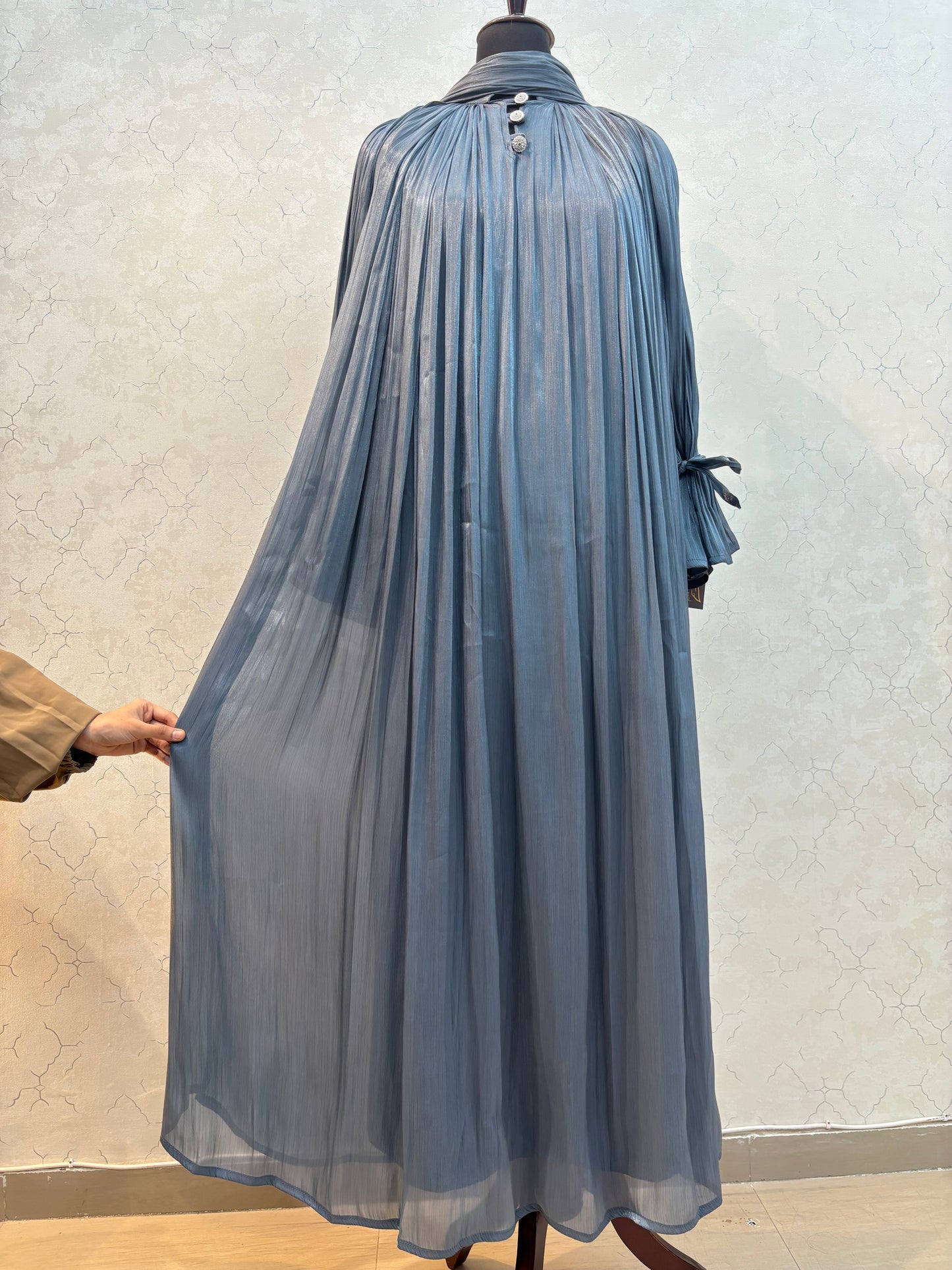 Elegant Pleated Burkha in Shiny Organza Fabric