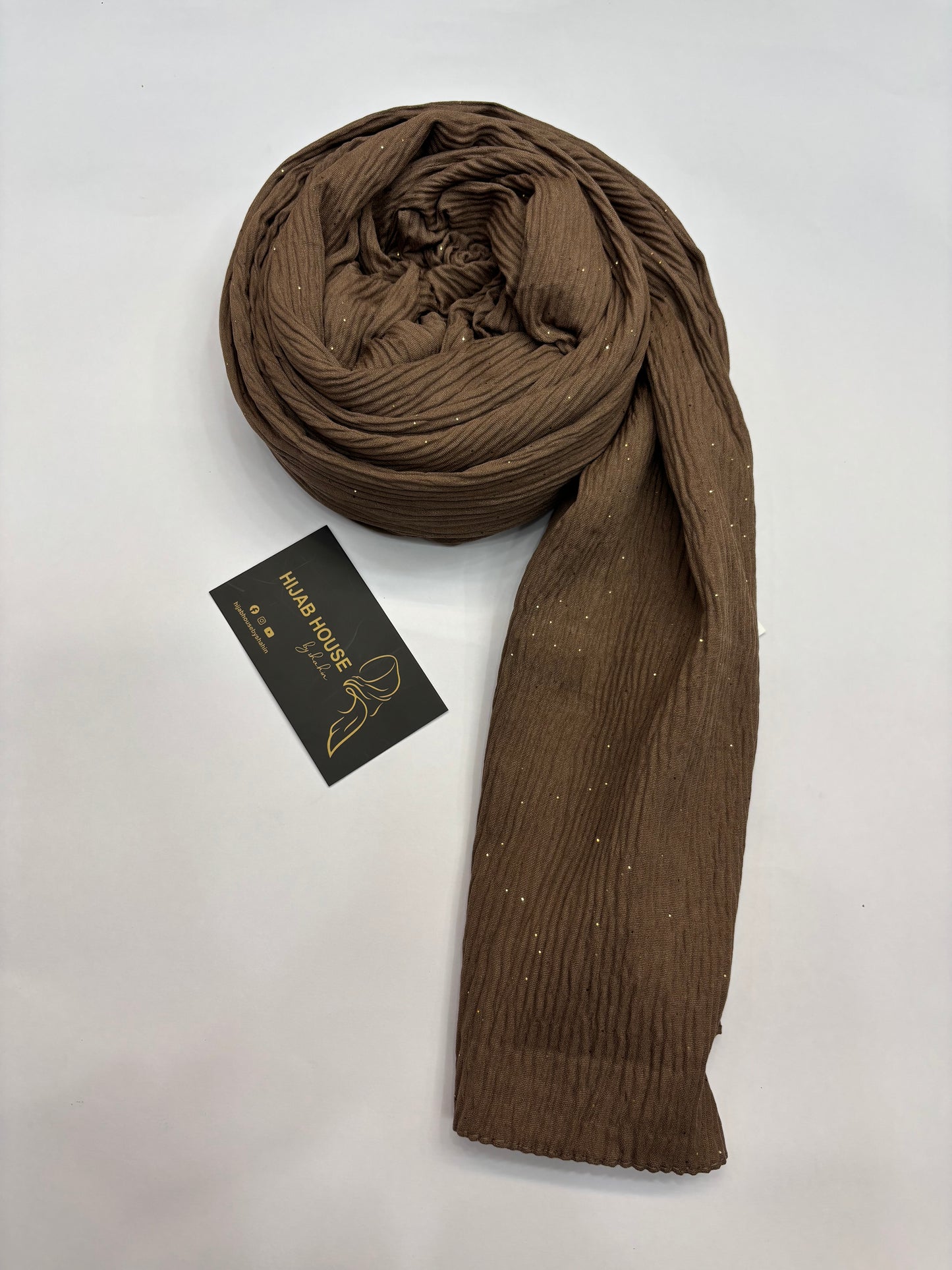 Cotton Textured Fabric with Gold Shimmer Hijab Mocha Brown