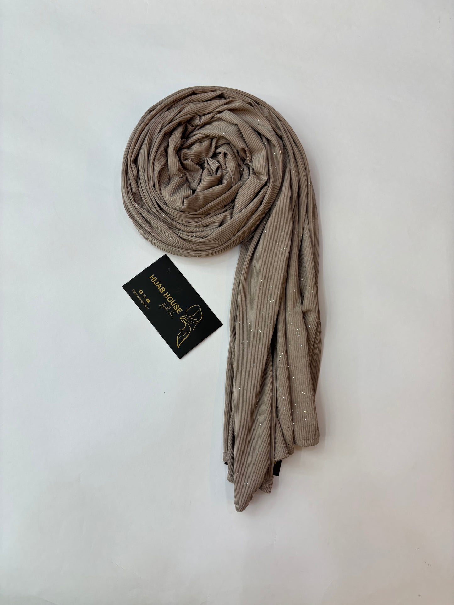 Ribbed Jersey Hijab with Shimmer Dots Mocha Brown