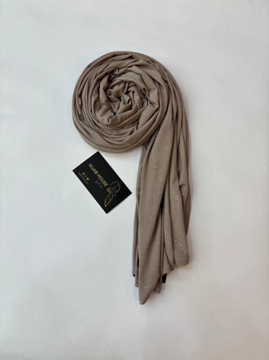 Ribbed Jersey Hijab with Shimmer Dots Mocha Brown