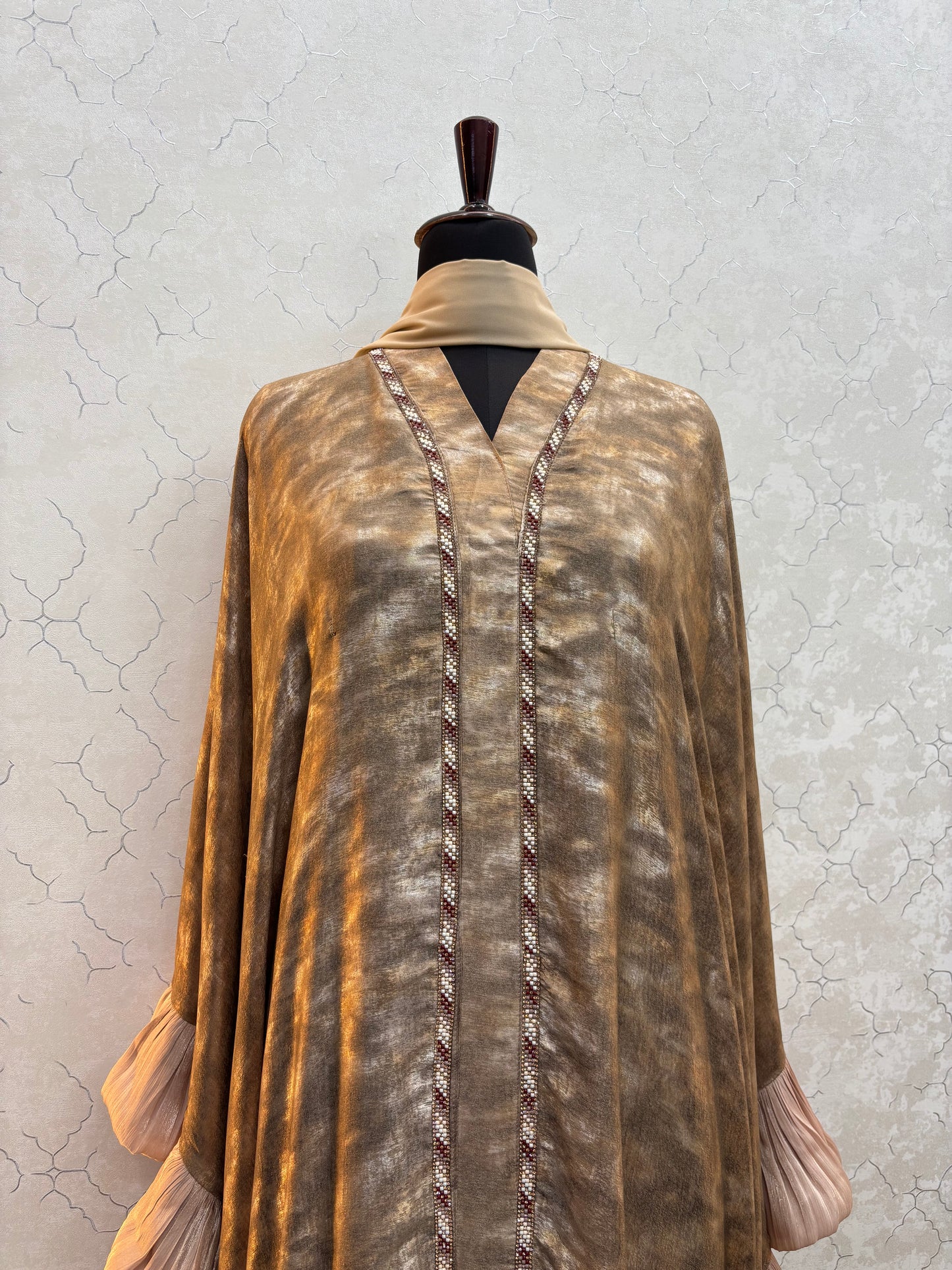 Kaftaan Abaya with Frill Detailing Shimmer Silk Satin Fabric