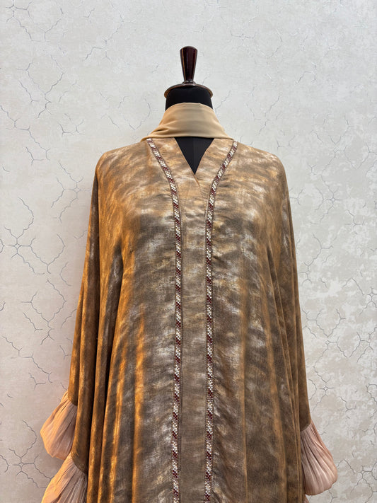 Kaftaan Abaya with Frill Detailing Shimmer Silk Satin Fabric