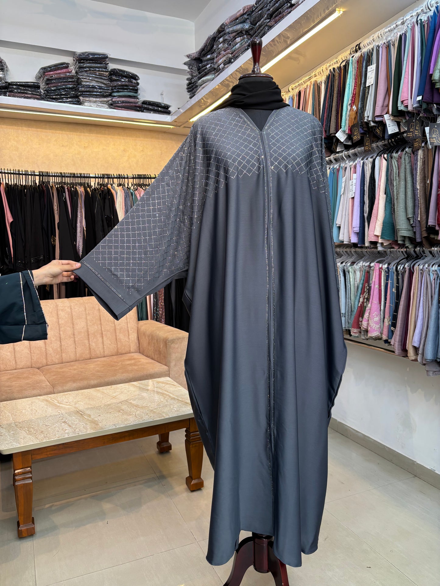 Swarovski Abaya Premium Imported Tick Tok Fabric ( free size )