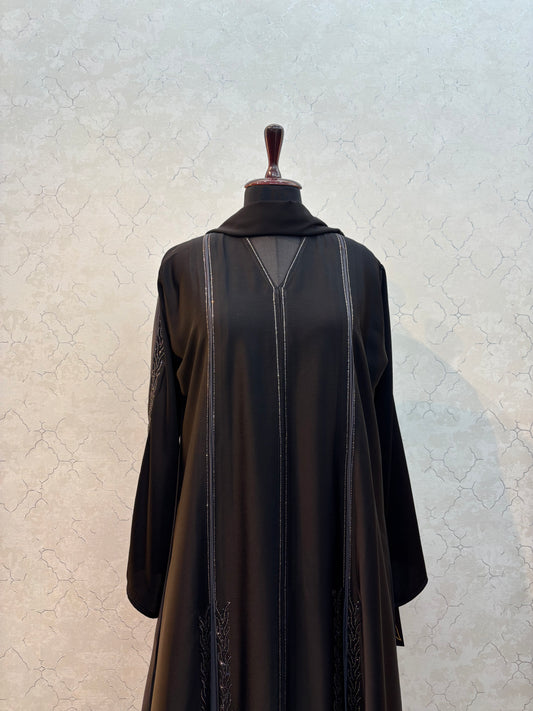 Front Panel With Swarovski Burkha Imported Tick Tok Fabric