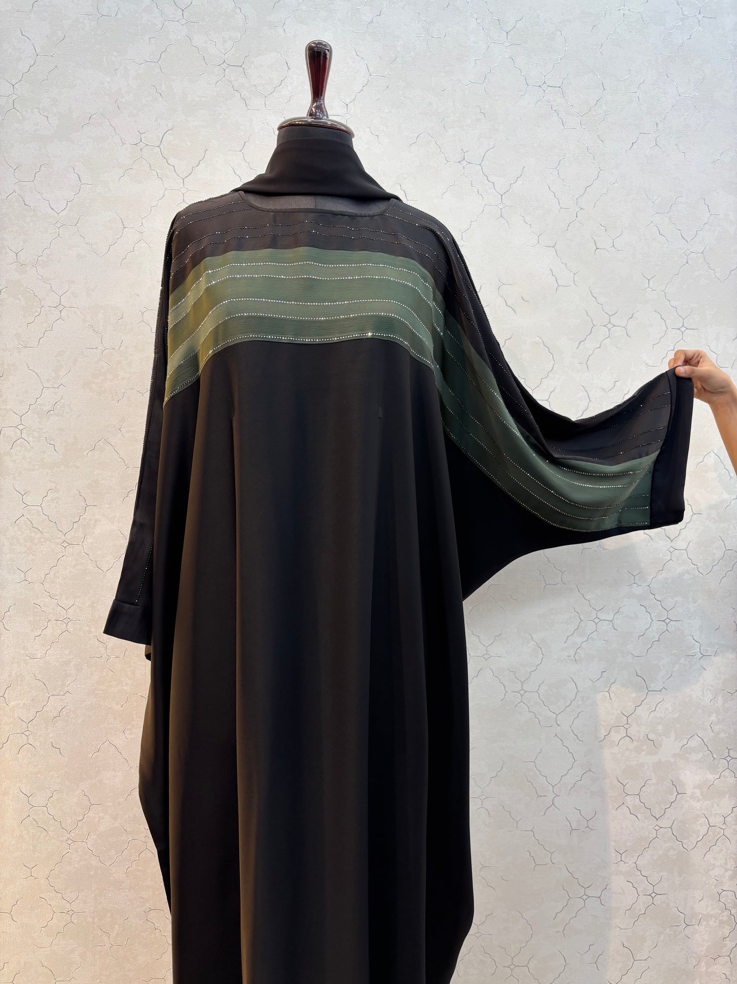 Swarovski Abaya Double Shaded Premium Nida Fabric ( free size )