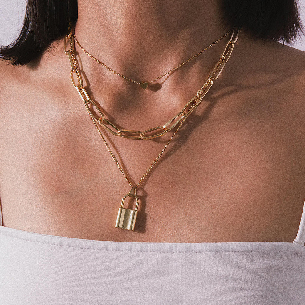 Golden Heartlock Layered Necklace