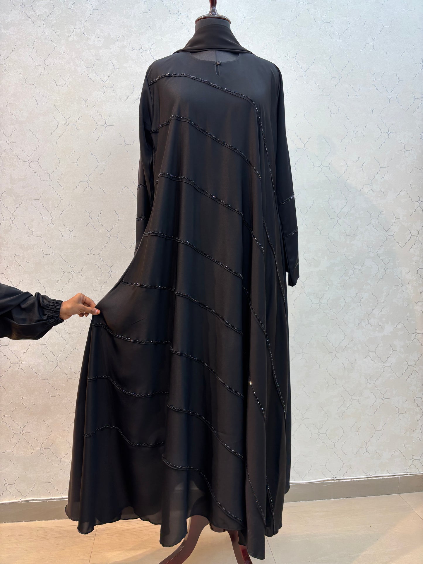 Diagonal Panels Swarovski Burkha with Imported Nida Fabric