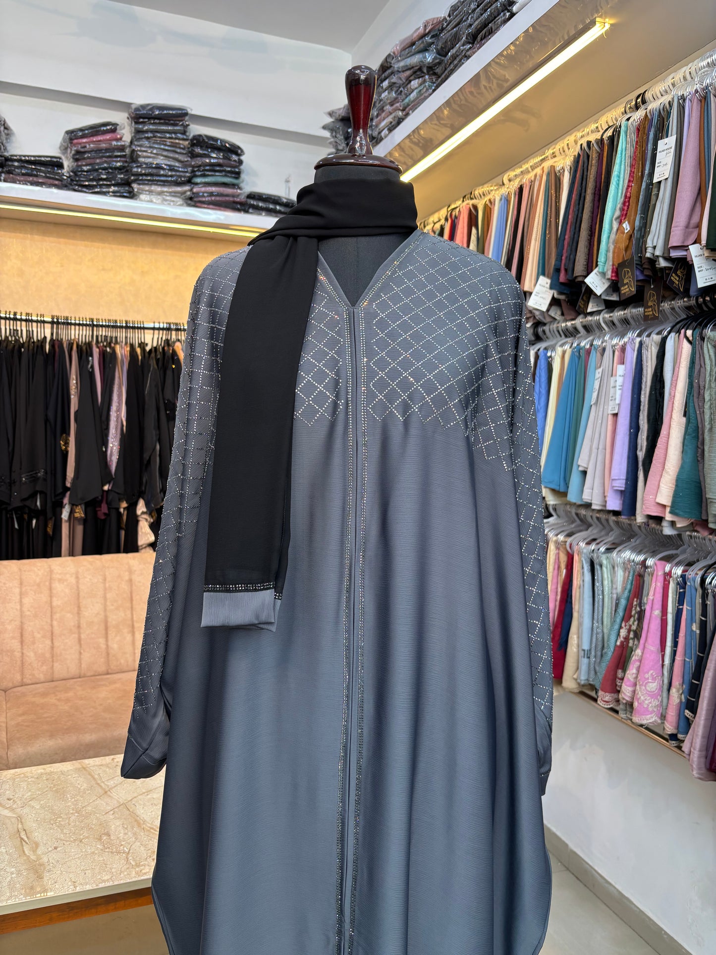 Swarovski Abaya Premium Imported Tick Tok Fabric ( free size )