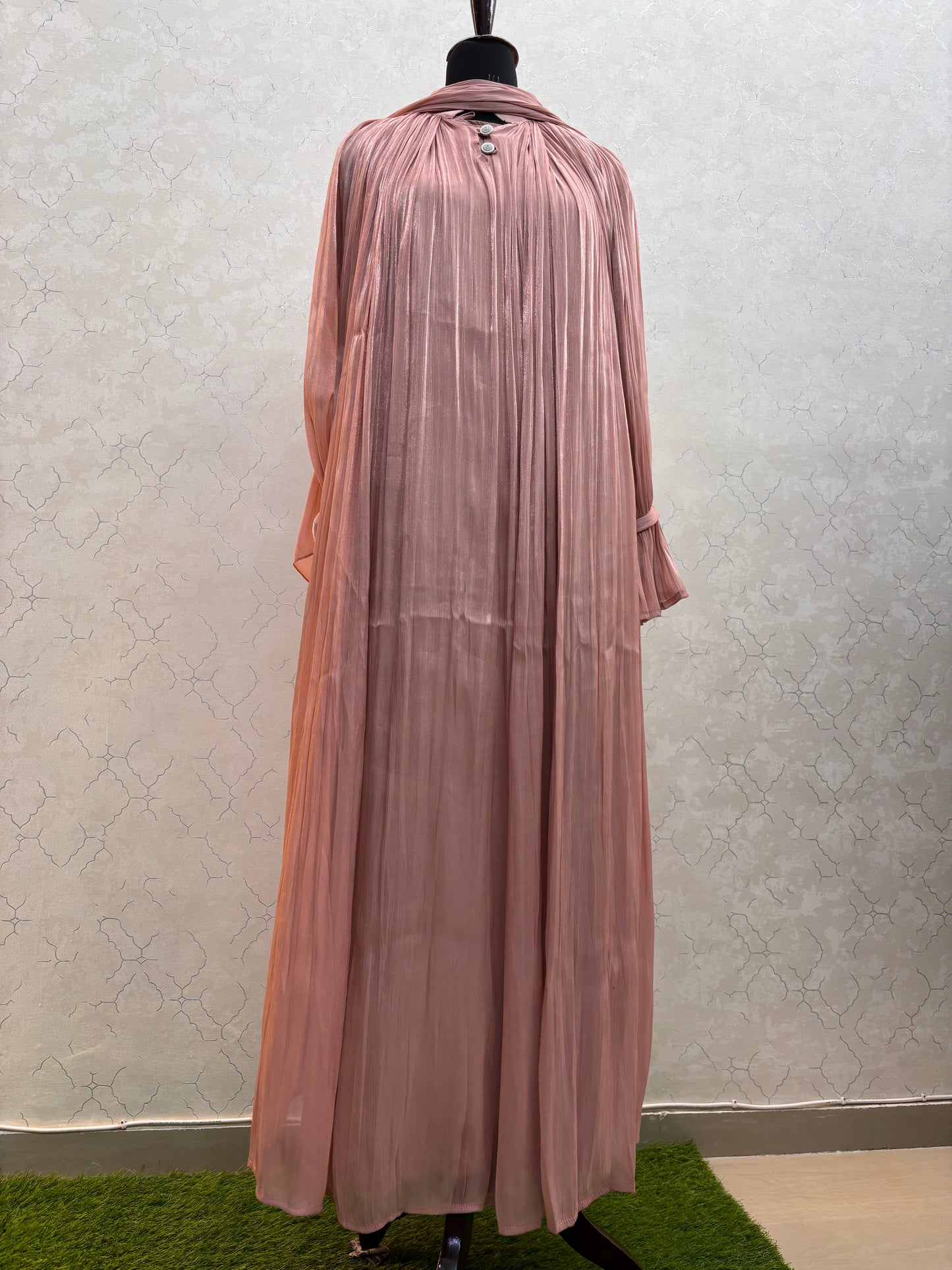 Elegant Pleated Burkha in Shiny Organza Fabric