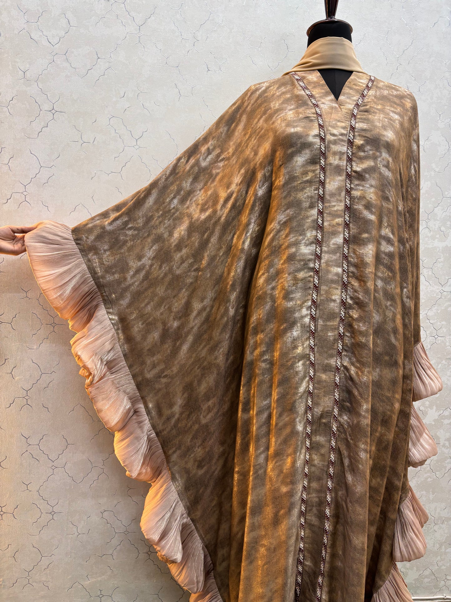 Kaftaan Abaya with Frill Detailing Shimmer Silk Satin Fabric