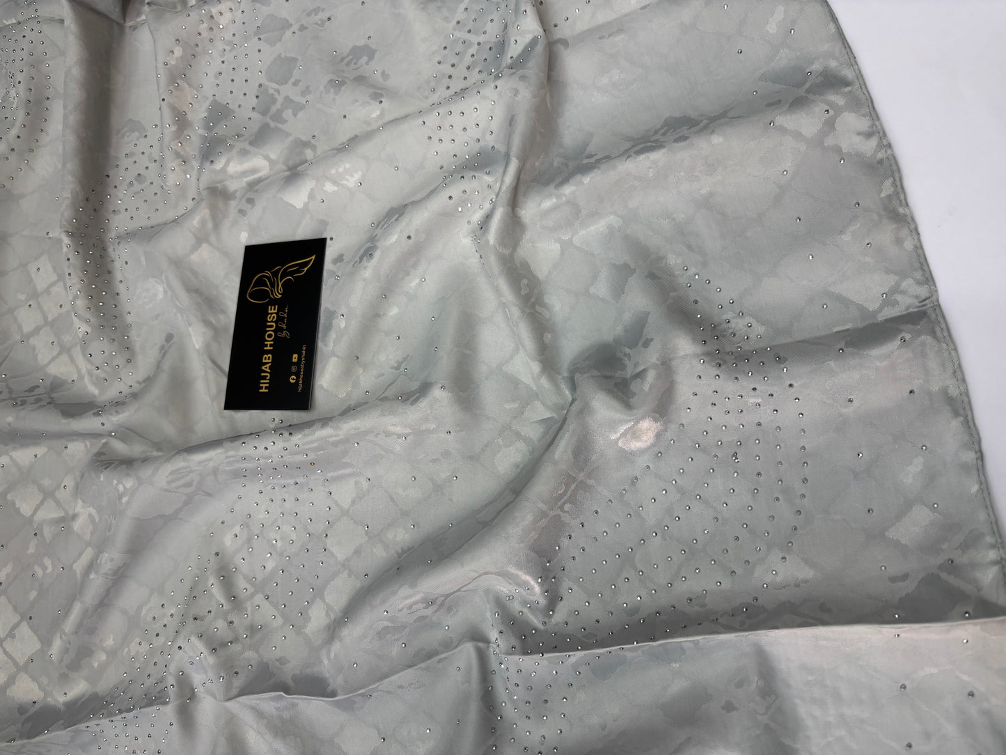 Satin Silk Fabric Hijab with Siver Crystal Work Muted Silver