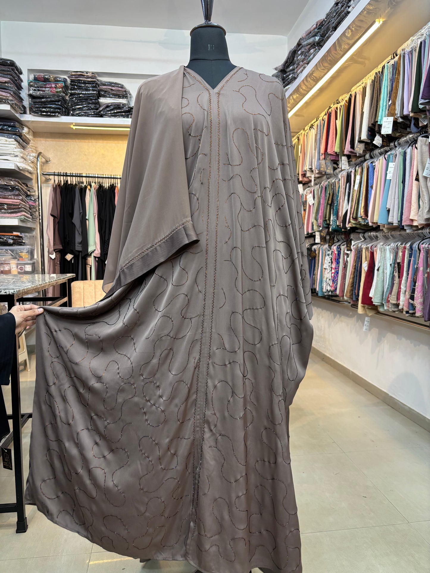 Swarovski Abaya Imported Tick Tok Fabric ( free size )