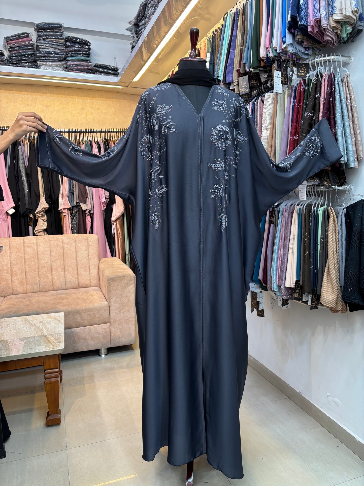 Handwork Abaya Korean Nida Fabric( free size )