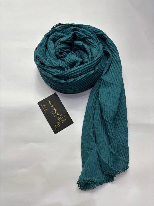 Soft Pleated Cotton Fabric Hijab Deep Teal