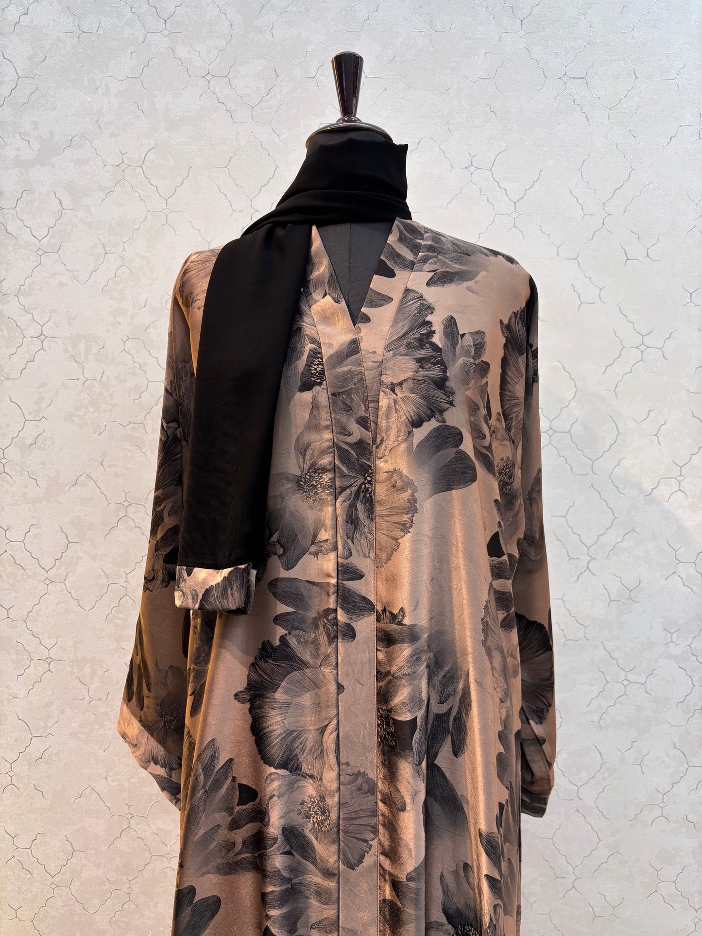 Floral Printed Burkha with Premium Silk Satin Fabric
