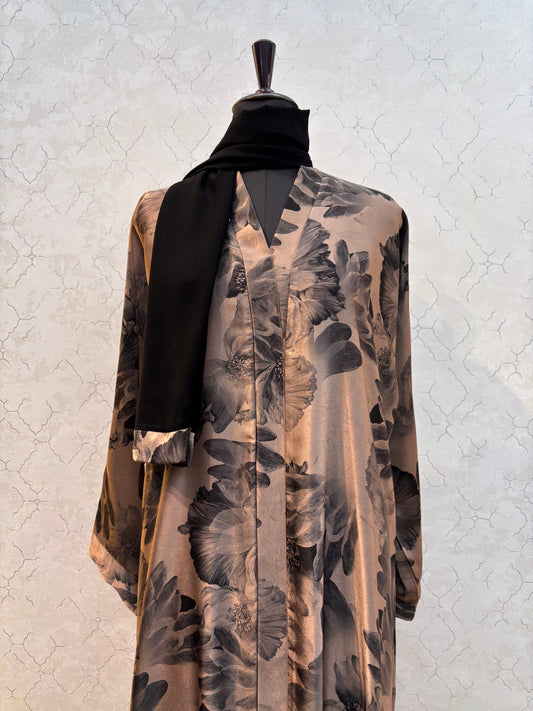 Floral Printed Burkha with Premium Silk Satin Fabric